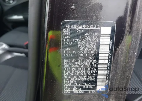 2015 Nissan Juke S z USA, uszkodzony, nr VIN JN8AF5MV2FT555985